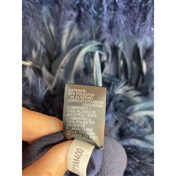 Gianni Bini Navy Ostrich Feather Fringe Cocktail Party Dress – Size 4 - Picture 7 of 9